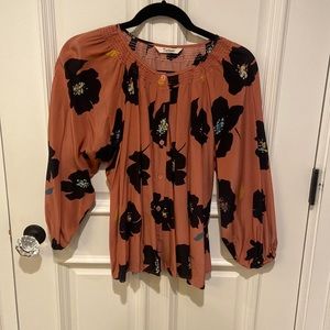 Floral Print Silk Tucker Blouse